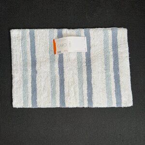 Caro 17 x 24 Blue White Stripes Striped Bath Rug Mat 100% COTTON Non Slip